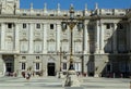 Spain, Madrid, Armory Square (Plaza de la Armeria), Royal Palace of Madrid, forged decorative metal lamp near the palace