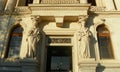 Spain, Madrid, Av. de la Ciudad de Barcelona, Ministry of Agriculture, ancient greek statues at the entranc Royalty Free Stock Photo
