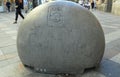 Spain, Madrid, Calle del Arenal, stone ball with the coat of arms