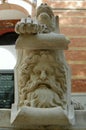 Spain, Madrid, El Retiro Park, Palacio de Velazquez, winged lion at the entrance, element of the statue Royalty Free Stock Photo