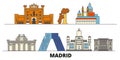 Spain, Madrid flat landmarks vector illustration. Spain, Madrid line city with famous travel sights, skyline, design. Royalty Free Stock Photo
