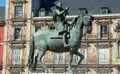 Spain, Madrid, Plaza Mayor, equestrian statue of King Philip III Royalty Free Stock Photo