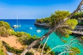 Spain Majorca Cala Llombards idyllic bay with boats Royalty Free Stock Photo