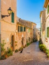 Spain Majorca, idyllic alley in the beautiful old village Valldemossa Royalty Free Stock Photo