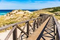 Spain Majorca island, boardwalk over sand dunes landscape at seaside of Cala Ratjada Royalty Free Stock Photo