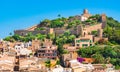 Spain Majorca island, view of historic castle with surrounding wall of Capdepera