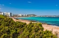 Beach coastline at tourist resort Cala Millor on Majorca island, Spain Royalty Free Stock Photo