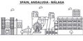 Spain, Malaga, Andalusia architecture line skyline illustration. Linear vector cityscape with famous landmarks, city