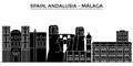 Spain, Malaga, Andalusia architecture vector city skyline, travel cityscape with landmarks, buildings, isolated sights