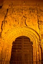 Spain, Malaga, cahedral entrance lit up at night