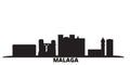 Spain, Malaga city skyline isolated vector illustration. Spain, Malaga travel black cityscape
