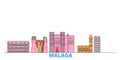 Spain, Malaga line cityscape, flat vector. Travel city landmark, oultine illustration, line world icons