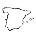 Spain map from the contour black brush lines different thickness on white background. Vector illustration Royalty Free Stock Photo