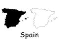 Spain Country Map. Black silhouette and outline isolated on white background. EPS Vector Royalty Free Stock Photo