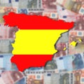 Spain Map flag on blurred euro Royalty Free Stock Photo