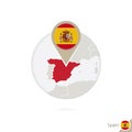 Spain map and flag in circle. Map of Spain, Spain flag pin. Map Royalty Free Stock Photo