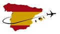 Spain map flag with plane and swoosh illustration Royalty Free Stock Photo