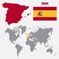 Spain map on a world map with flag and map pointer. Vector illustration Royalty Free Stock Photo