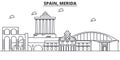 Spain, Merida architecture line skyline illustration. Linear vector cityscape with famous landmarks, city sights, design