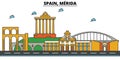 Spain, Merida. City skyline architecture . Editable