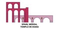 Spain, Merida, Templo De Diana travel landmark vector illustration