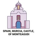 Spain, Murcia, Castle, Of Monteagudi travel landmark vector illustration