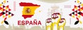 Map of Spain with typography red yellow color theme.