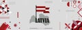 Map and flag of Latvia for national or independance day banner with raised hands or fists