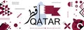 Qatar national or independence day banner design for country celebration. Flag and map of Qatar with modern retro design