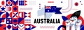 Australia national or independence day banner design for country celebration. Flag and map of Australia with raised fists. Royalty Free Stock Photo