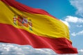 Spain national flag waving blue sky background realistic 3d illustration Royalty Free Stock Photo