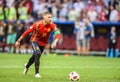 Spain national football team captain Sergio Ramos performing a penalty kick Royalty Free Stock Photo
