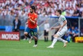 Spain national football team midfielder Isco and Russia midfielder Daler Kuzyaev Royalty Free Stock Photo