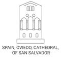 Spain, Oviedo, Cathedral Of San Salvador travel landmark vector illustration