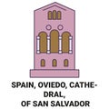 Spain, Oviedo, Cathedral Of San Salvador travel landmark vector illustration