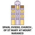 Spain, Oviedo, Church Of St Mary At Mount Naranco travel landmark vector illustration