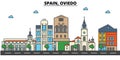 Spain, Oviedo. City skyline architecture . Editable