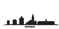 Spain, Oviedo city skyline isolated vector illustration. Spain, Oviedo travel black cityscape