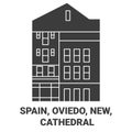 Spain, Oviedo, New Cathedral travel landmark vector illustration