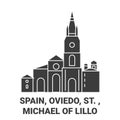 Spain, Oviedo, St. Michael Of Lillo travel landmark vector illustration