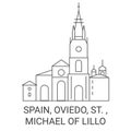 Spain, Oviedo, St. Michael Of Lillo travel landmark vector illustration