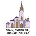 Spain, Oviedo, St. Michael Of Lillo travel landmark vector illustration