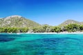 Spain. Palma de Majorca. Blue water of Mediterranean sea. Fantastic view on beach. Royalty Free Stock Photo
