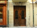 Spain, Pamplona, 23 Calle de San Anton, front wooden door to the porch