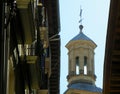 Spain, Pamplona, Calle Jarauta, view of the church of San Saturnino bell tower Royalty Free Stock Photo