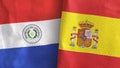 Spain and Paraguay two flags textile cloth 3D rendering
