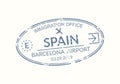 Spain passport stamp. Visa stamp for travel. Barcelona international airport grunge sign. Royalty Free Stock Photo