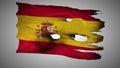 Spain perforated, burned, grunge waving flag loop alpha