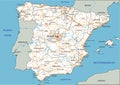High detailed Spain road map with labeling.