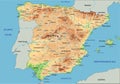 High detailed Spain physical map with labeling. Royalty Free Stock Photo